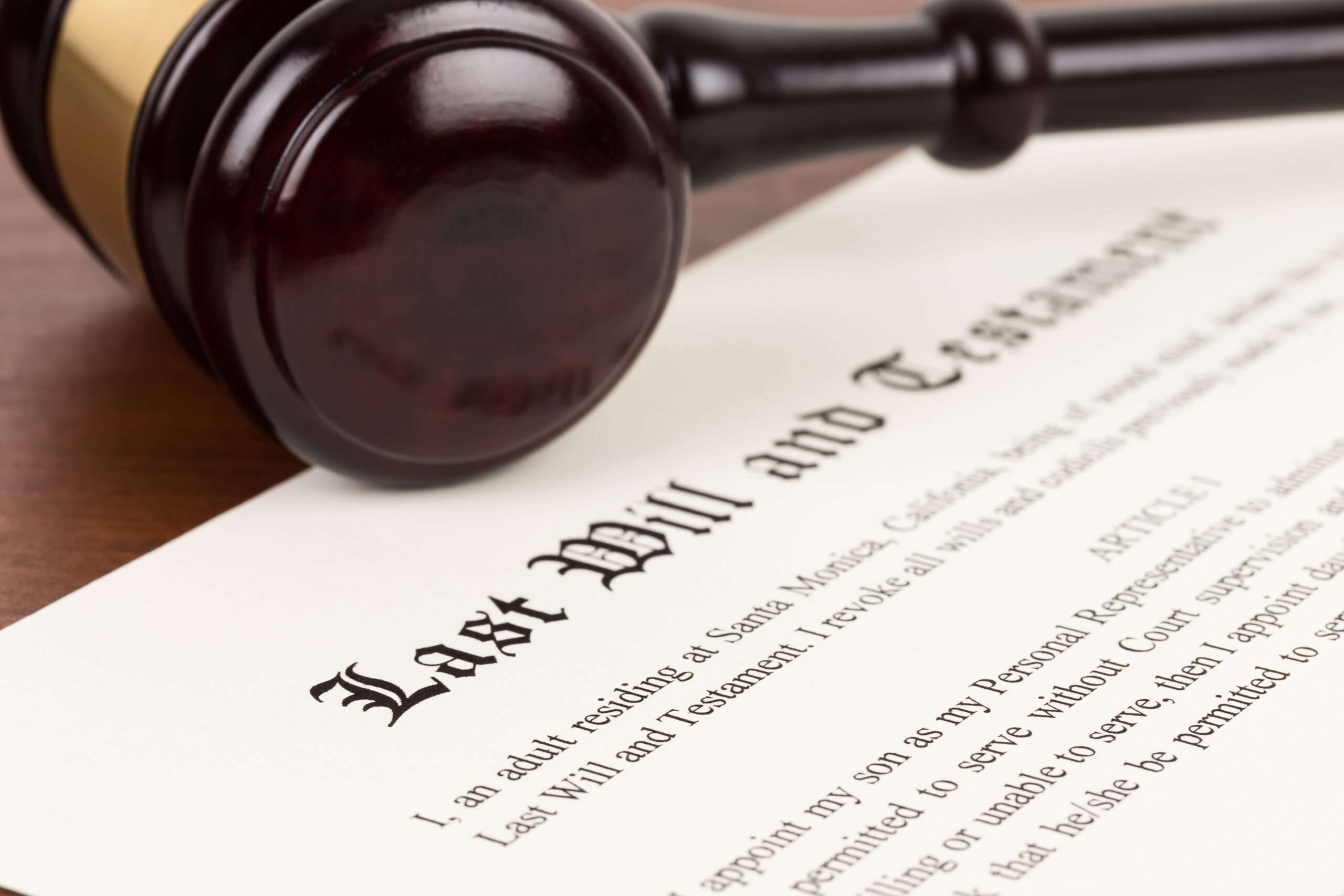 Gavel resting on Last Will and Testament - Zarzaur Law is experienced in handling Florida wrongful death cases, and we have probate court issues worked into our internal process so that you only have to hire us to handle both the wrongful death case and the probate action.
