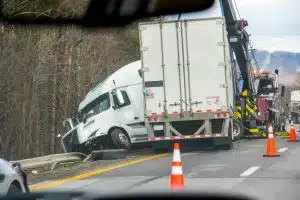 Semi on side of highway after jackknife truck accident