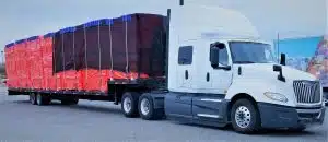 semi truck hauling goods on a flatbed trailer